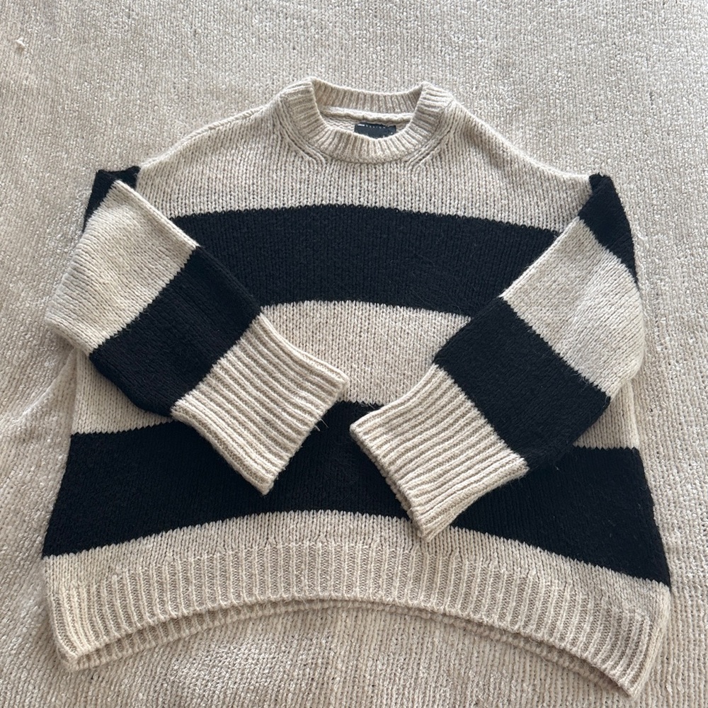 ASOS Striped Crewneck Sweater - Black and Beige